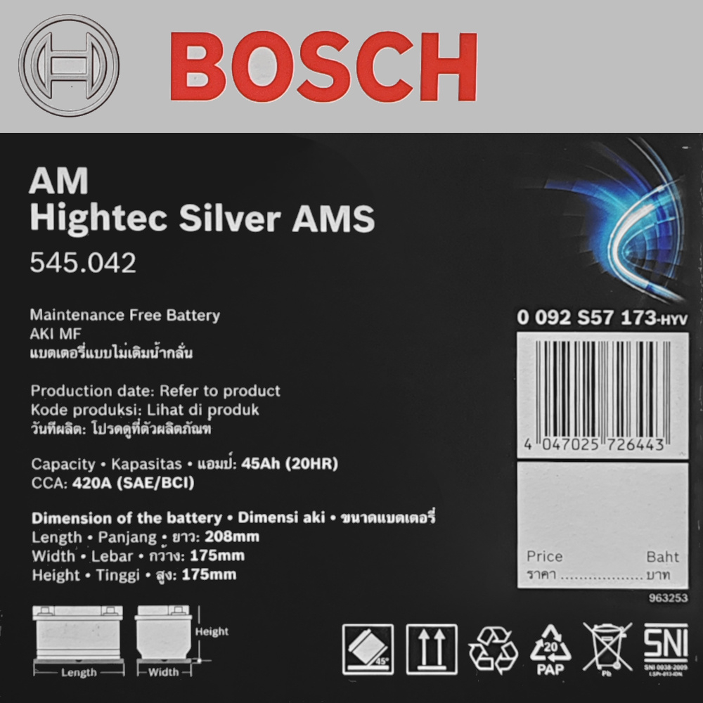 Batería Bosch 36d 650 Volkswagen Derecho